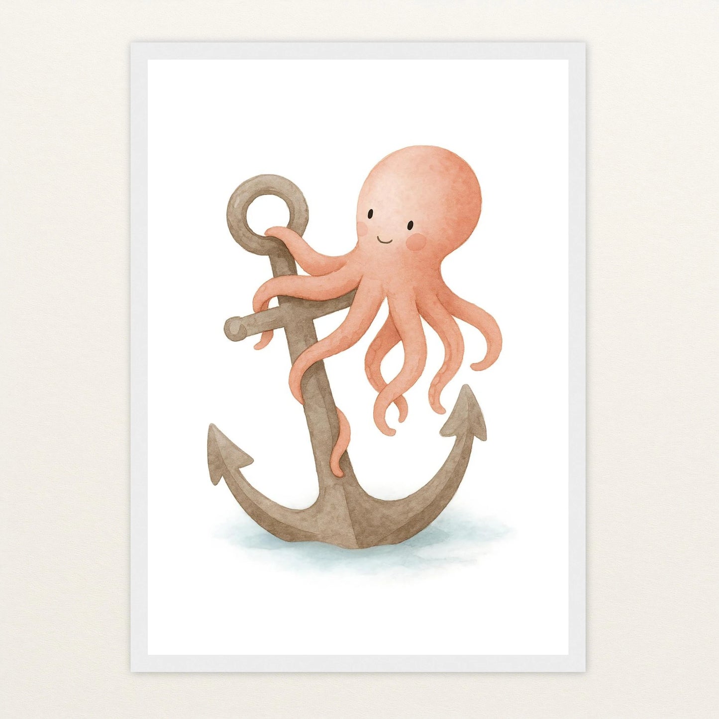 Tilli der Tintenfisch - Motiv: "Anker" Poster mit Holzrahmen von tinylearner