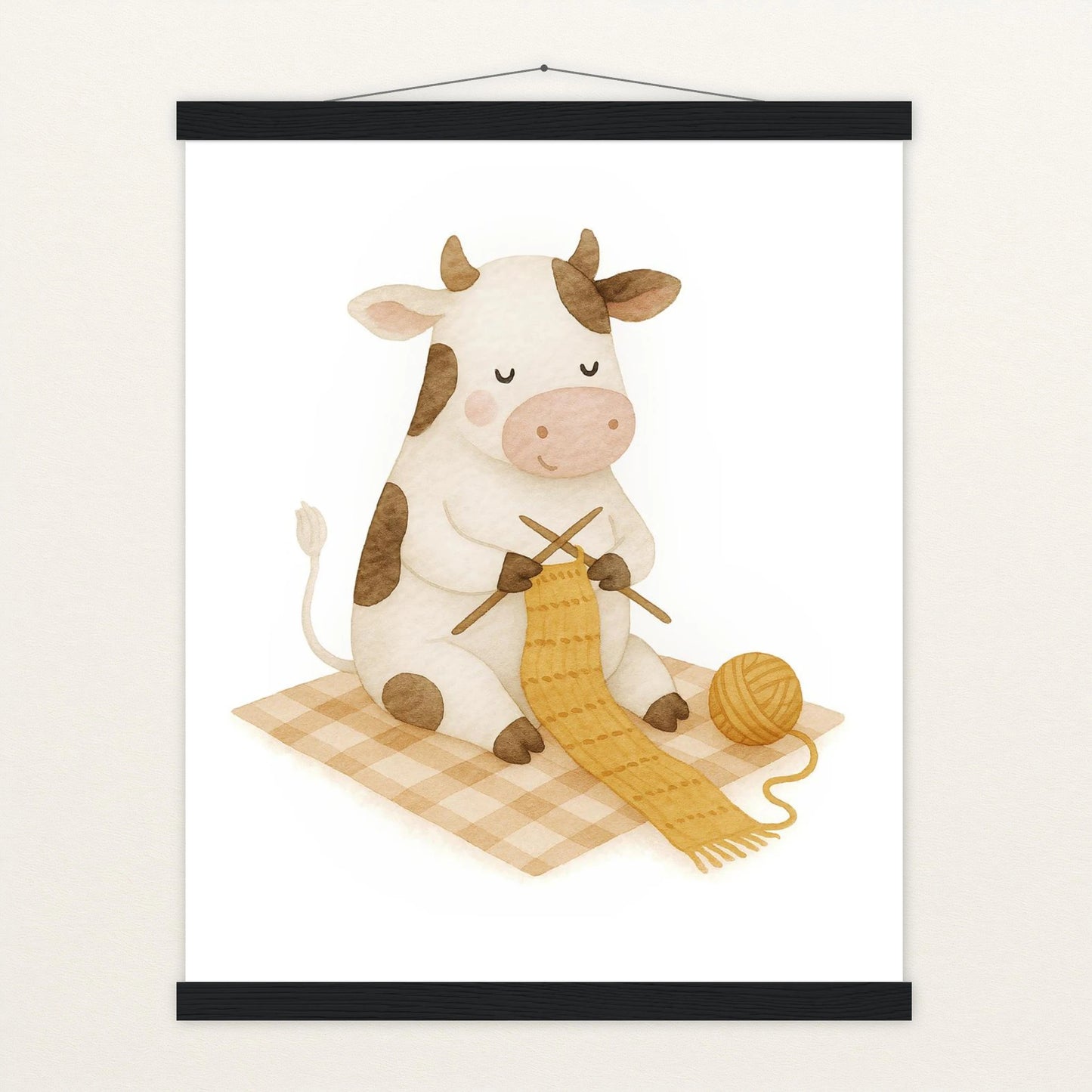 Klara die Kuh - Motiv: "Häkeln" Poster mit Leisten von tinylearner