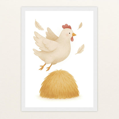 Hanni das Huhn - Motiv: "Heu" Poster mit Holzrahmen von tinylearner