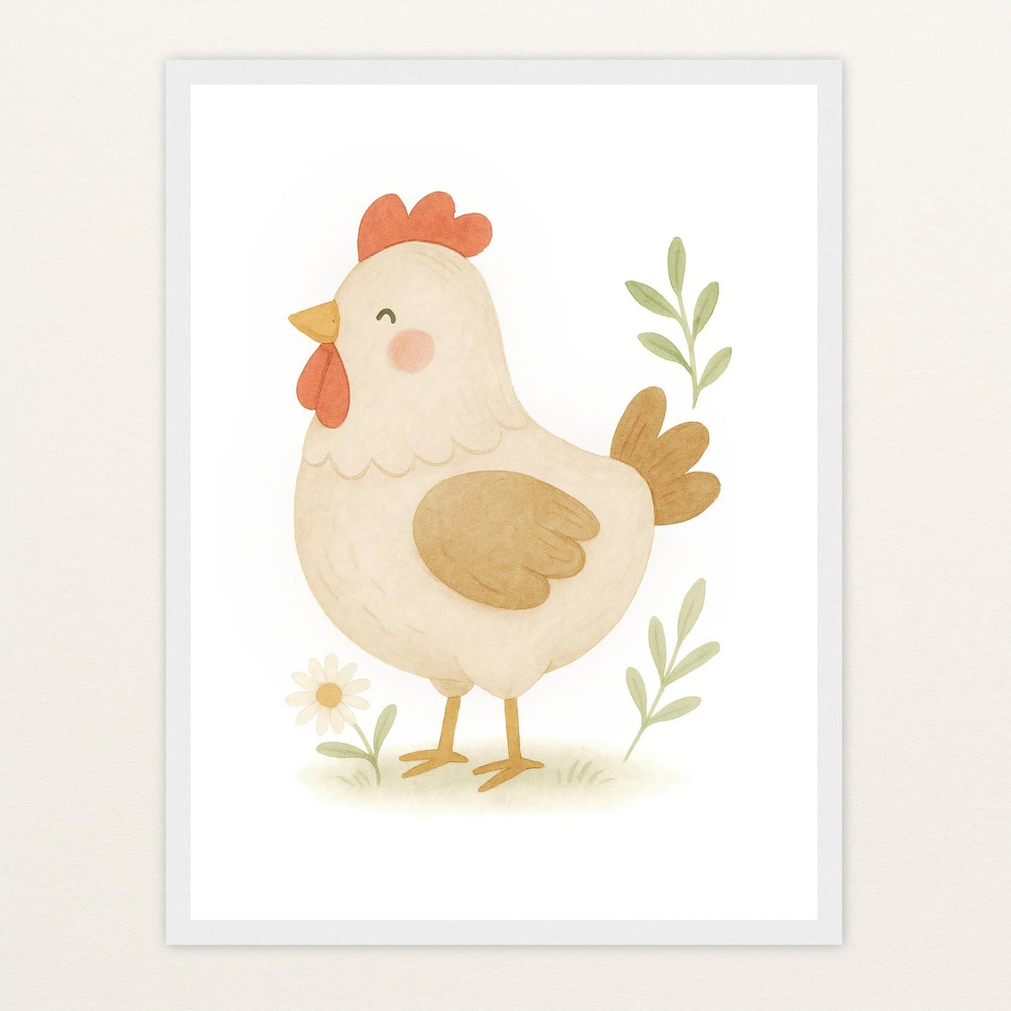 Hanni das Huhn Poster mit Holzrahmen von tinylearner