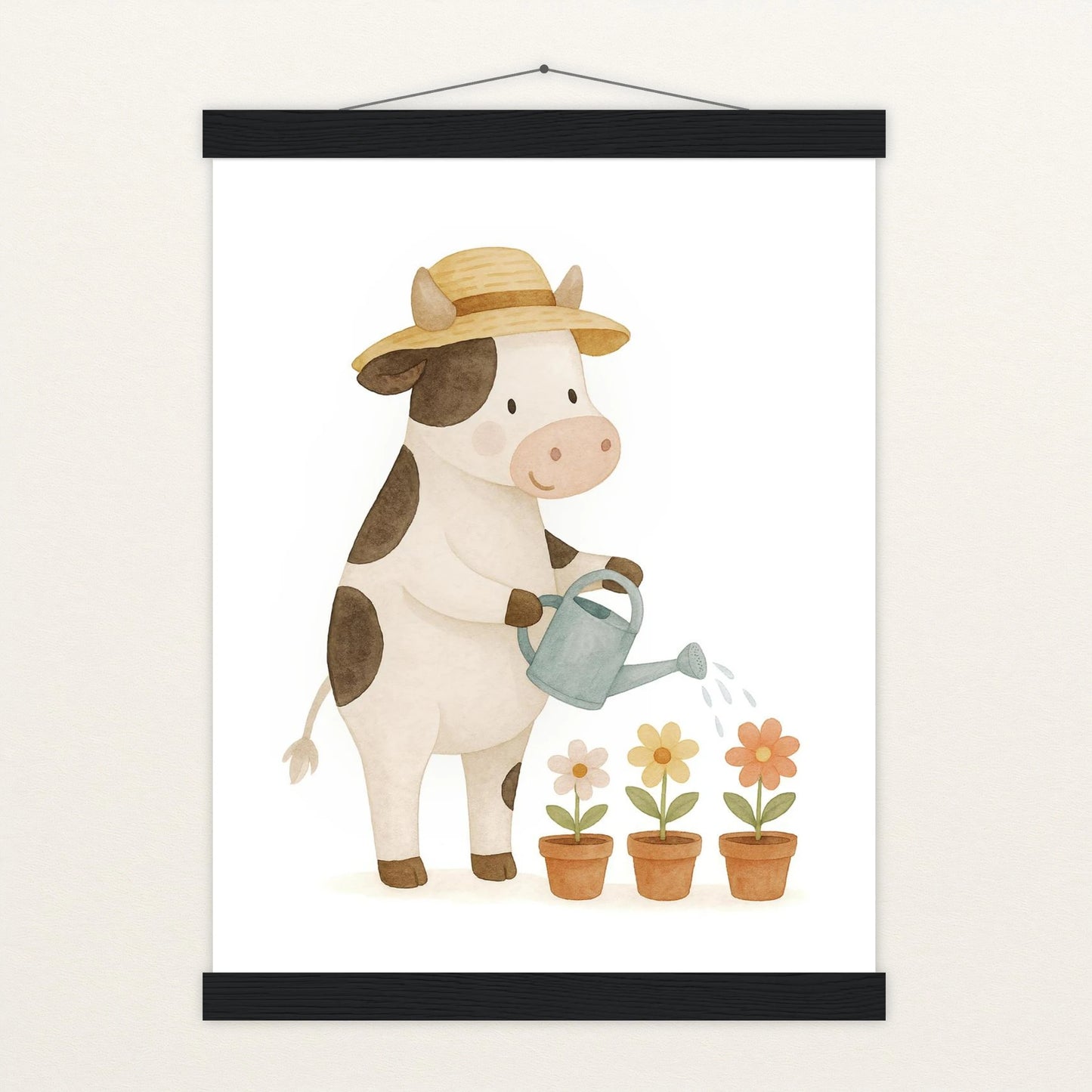 Klara die Kuh - Motiv: "Blumengießen" Poster mit Leisten von tinylearner