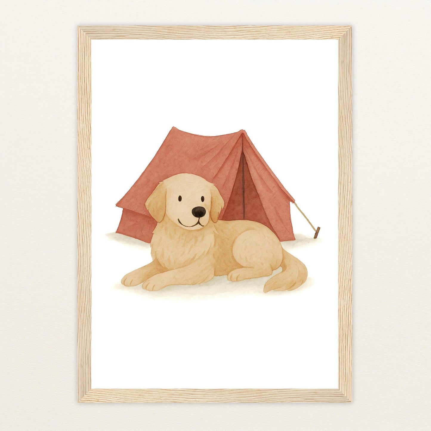 Hugo der Hund - Motiv: "Zelt" Poster mit Holzrahmen von tinylearner