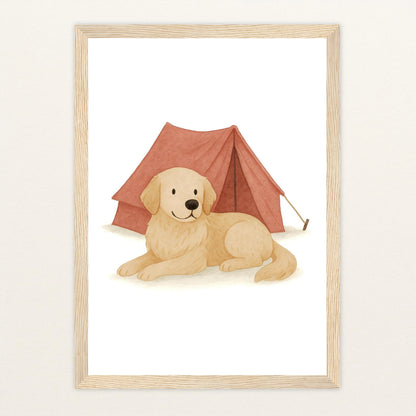 Hugo der Hund - Motiv: "Zelt" Poster mit Holzrahmen von tinylearner