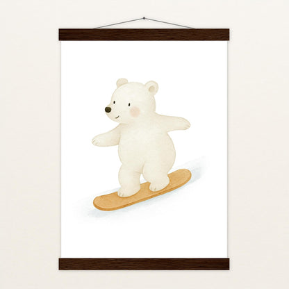 Pummel der Polarbär - Motiv: "Snowboard" Poster mit Leisten von tinylearner