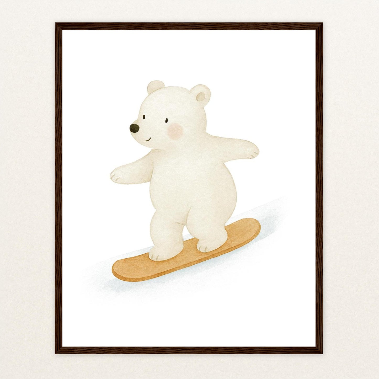 Pummel der Polarbär - Motiv: "Snowboard" Poster mit Holzrahmen von tinylearner