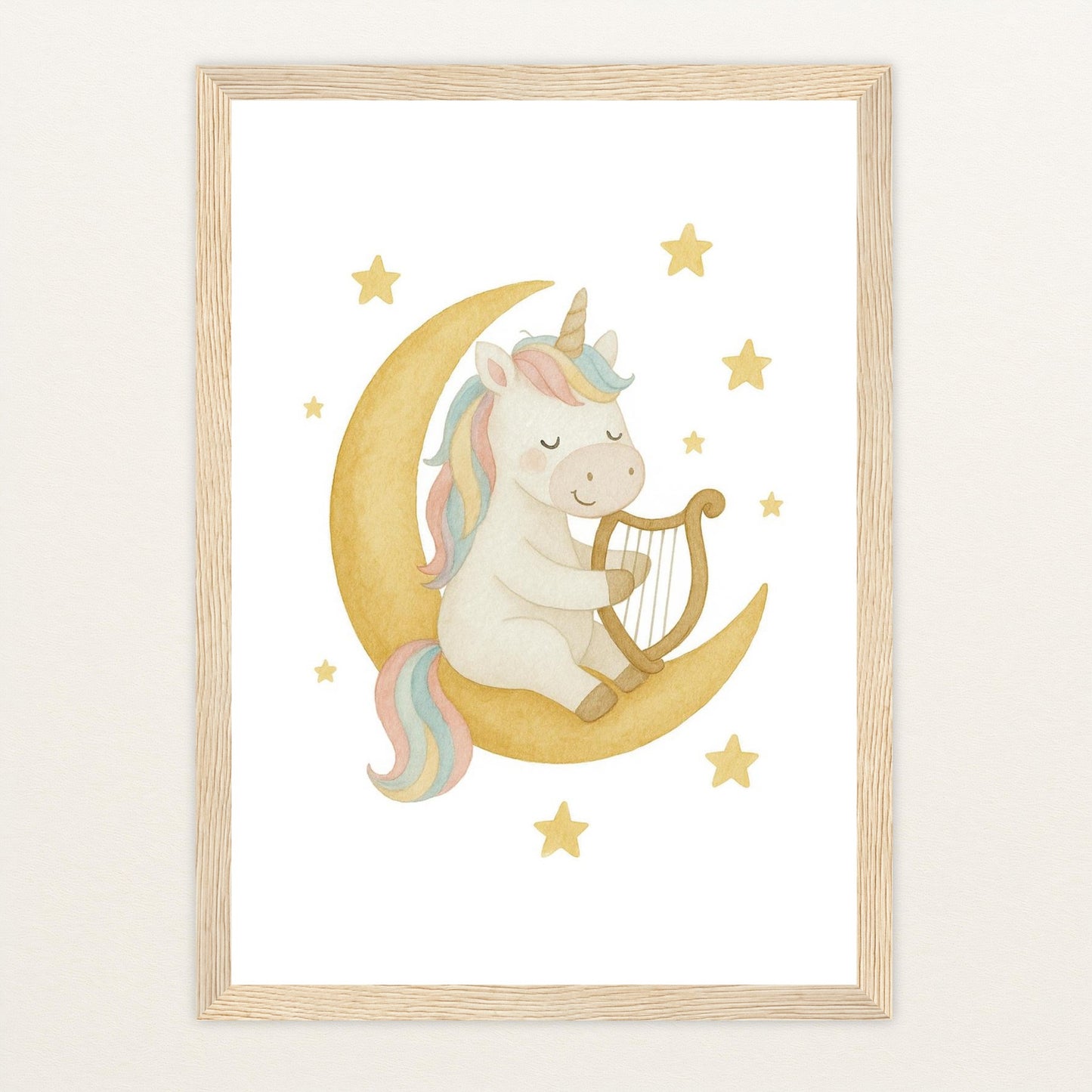 Luni das Einhorn - Motiv: "Mond" Poster mit Holzrahmen von tinylearner