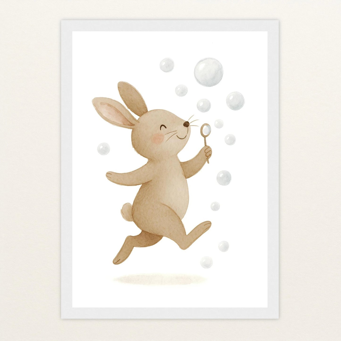 Holly der Hase - Motiv: "Seifenblasen" Poster mit Holzrahmen von tinylearner