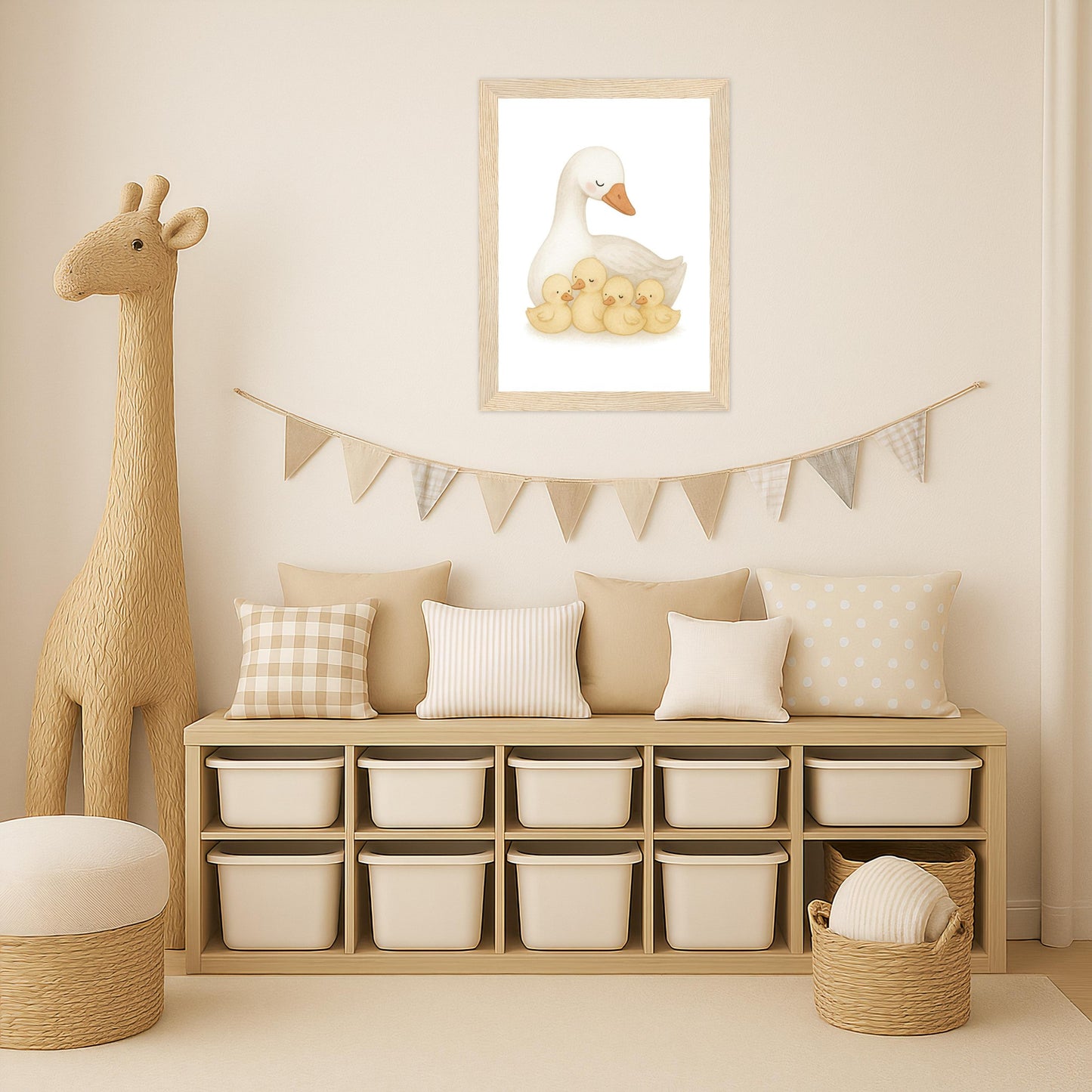 Gusi die Gans - Motiv: "Familie" Poster mit Holzrahmen von tinylearner