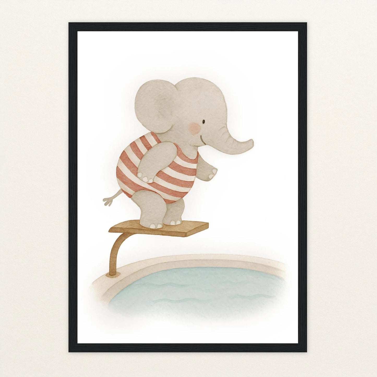 Emil der Elefant - Motiv: "Pool" Poster mit Holzrahmen von tinylearner