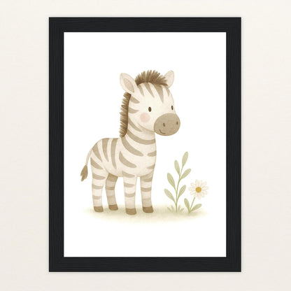 Zinni das Zebra Poster mit Holzrahmen von tinylearner