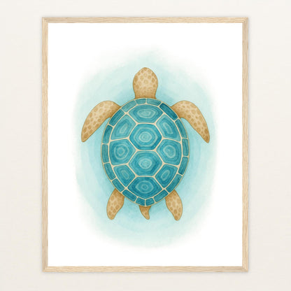 Sora die Schildkröte - Motiv: "Treiben" Poster mit Holzrahmen von tinylearner