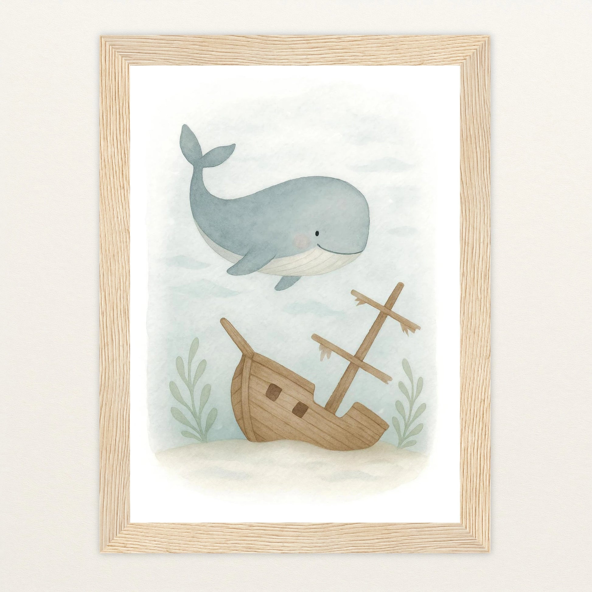 Willi der Wal - Motiv: "Schiffswrack" Poster mit Holzrahmen von tinylearner