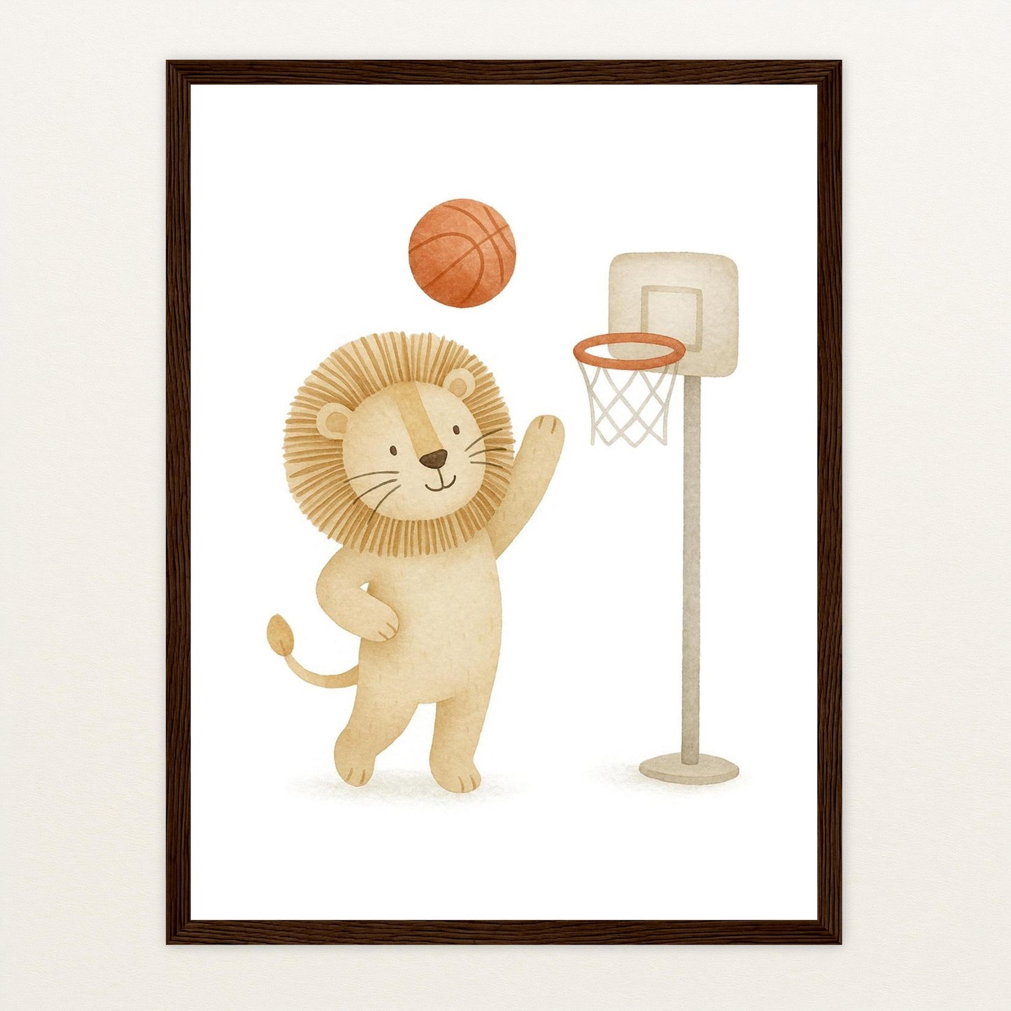 Leo der Löwe - Motiv: "Basketball" Poster mit Holzrahmen von tinylearner
