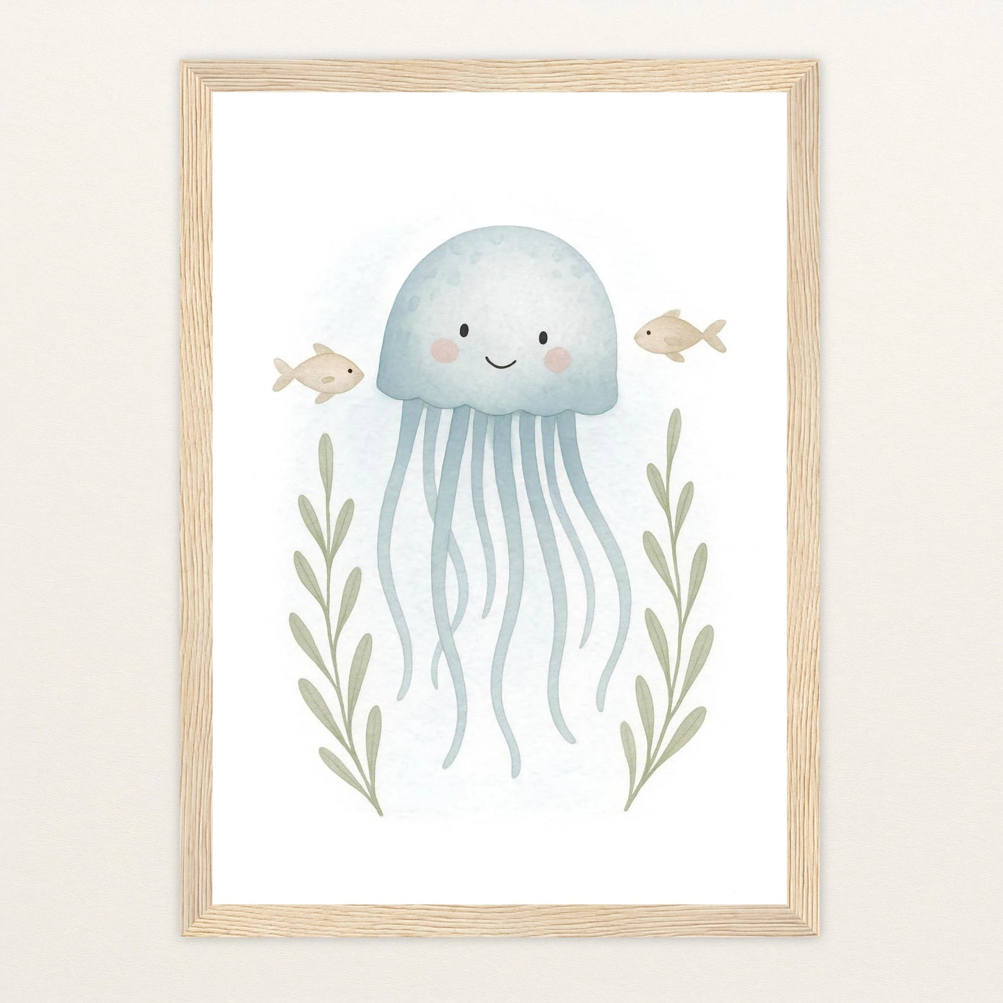 Quinn die Qualle Poster mit Holzrahmen von tinylearner