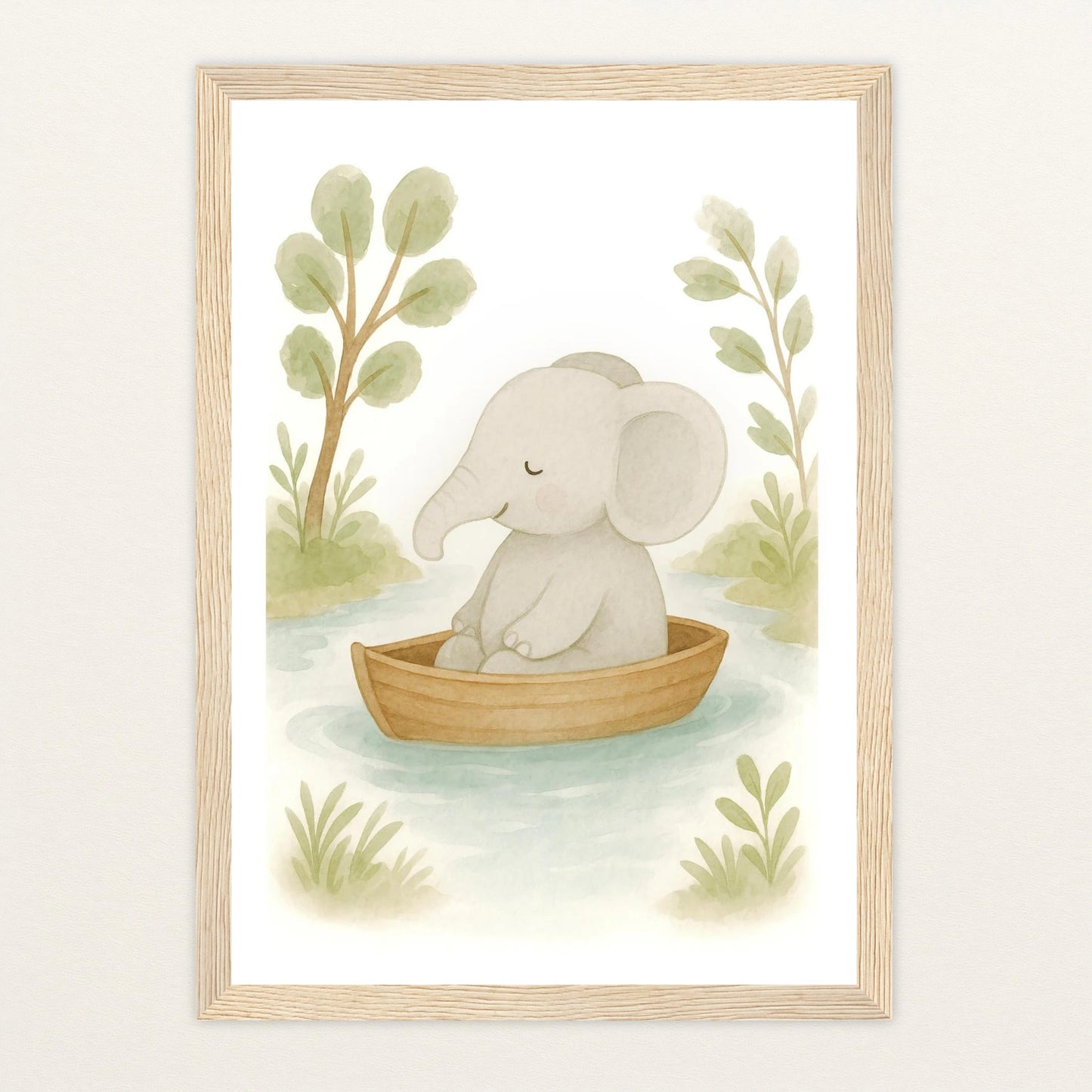 Emil der Elefant - Motiv: "Boot" Poster mit Holzrahmen von tinylearner