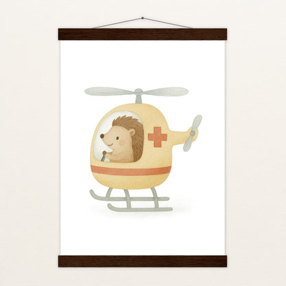 Iggi der Igel - Motiv: "Rettungshubschrauber" Poster mit Leisten von tinylearner