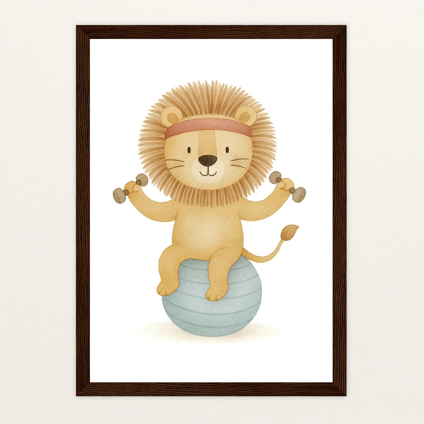 Leo der Löwe - Motiv: "Workout" Poster mit Holzrahmen von tinylearner
