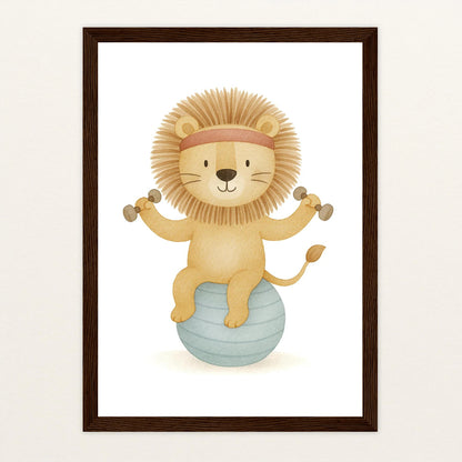 Leo der Löwe - Motiv: "Workout" Poster mit Holzrahmen von tinylearner