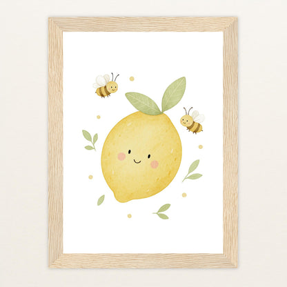 Obst: Zitrone Poster mit Holzrahmen von tinylearner