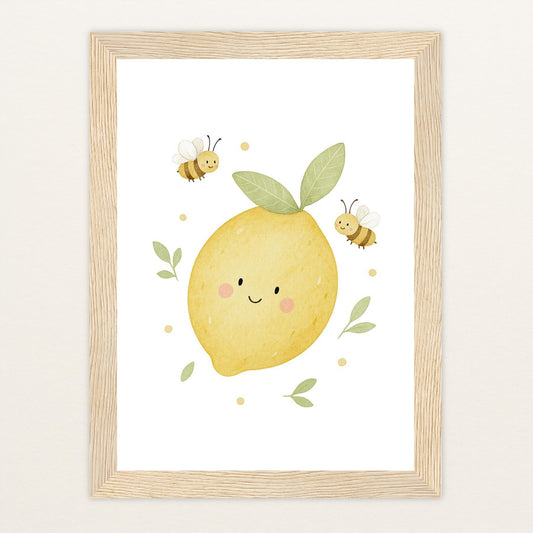 Obst: Zitrone Poster mit Holzrahmen von tinylearner