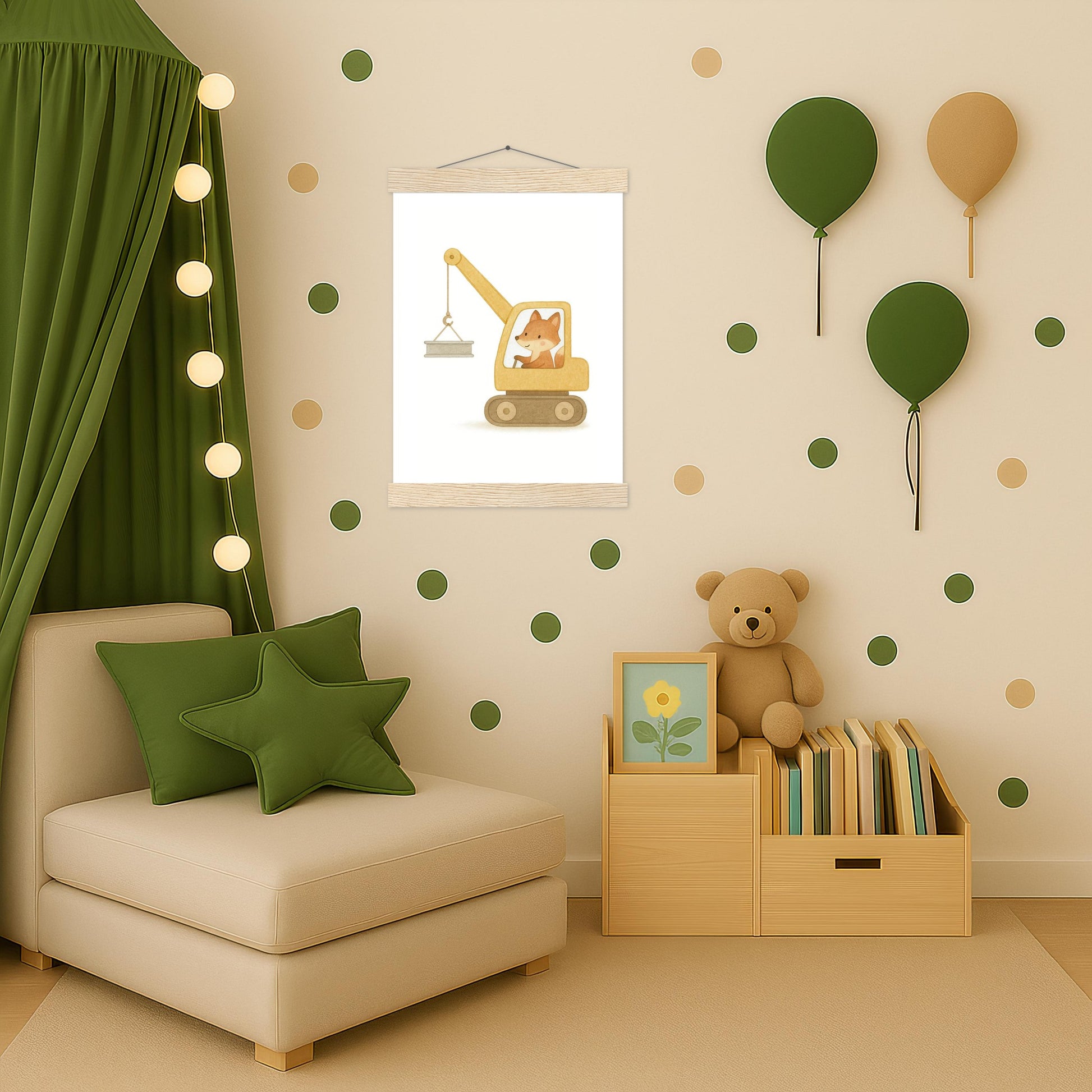 Finnegan der Fuchs - Motiv: "Kran" Poster mit Leisten von tinylearner