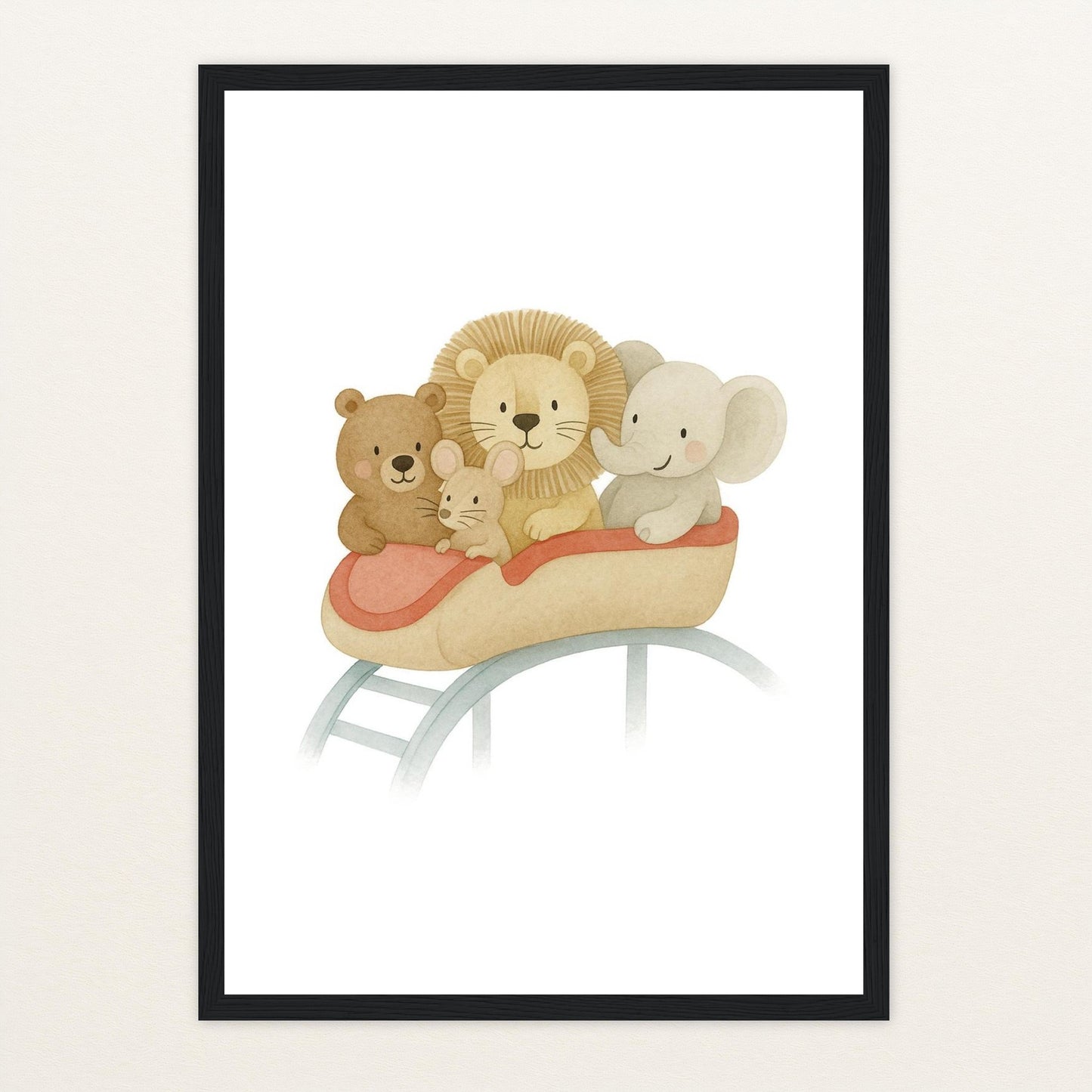 Tierfreunde - Motiv: "Achterbahn" Poster mit Holzrahmen von tinylearner