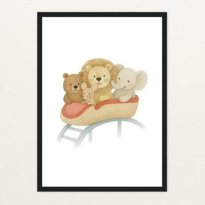 Tierfreunde - Motiv: "Achterbahn" Poster mit Holzrahmen von tinylearner