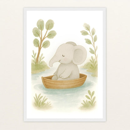 Emil der Elefant - Motiv: "Boot" Poster mit Holzrahmen von tinylearner