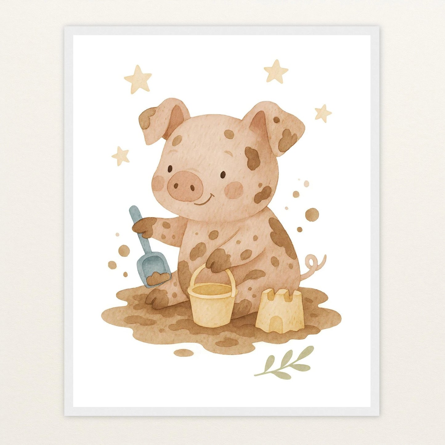 Susi das Schwein - Motiv: "Sandkasten" Poster mit Holzrahmen von tinylearner