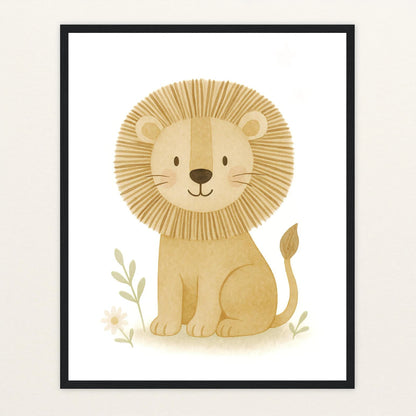 Leo der Löwe Poster mit Holzrahmen von tinylearner