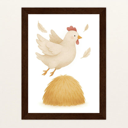 Hanni das Huhn - Motiv: "Heu" Poster mit Holzrahmen von tinylearner