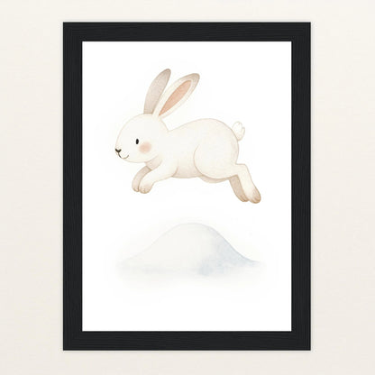 Sina der Schneehase - Motiv: "Schneehügel" Poster mit Holzrahmen von tinylearner