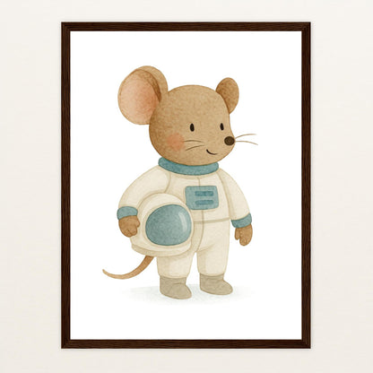 Mimi die Maus - Motiv: "Astronaut" Poster mit Holzrahmen von tinylearner