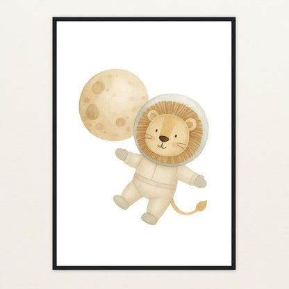 Leo der Löwe - Motiv: "Astronaut" Poster mit Holzrahmen von tinylearner