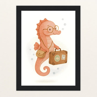 Suri das Seepferdchen - Motiv: "Reisen" Poster mit Holzrahmen von tinylearner