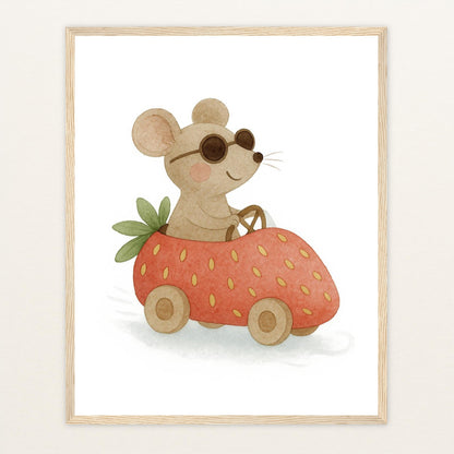 Mimi die Maus - Motiv: "Erdbeerwagen" Poster mit Holzrahmen von tinylearner