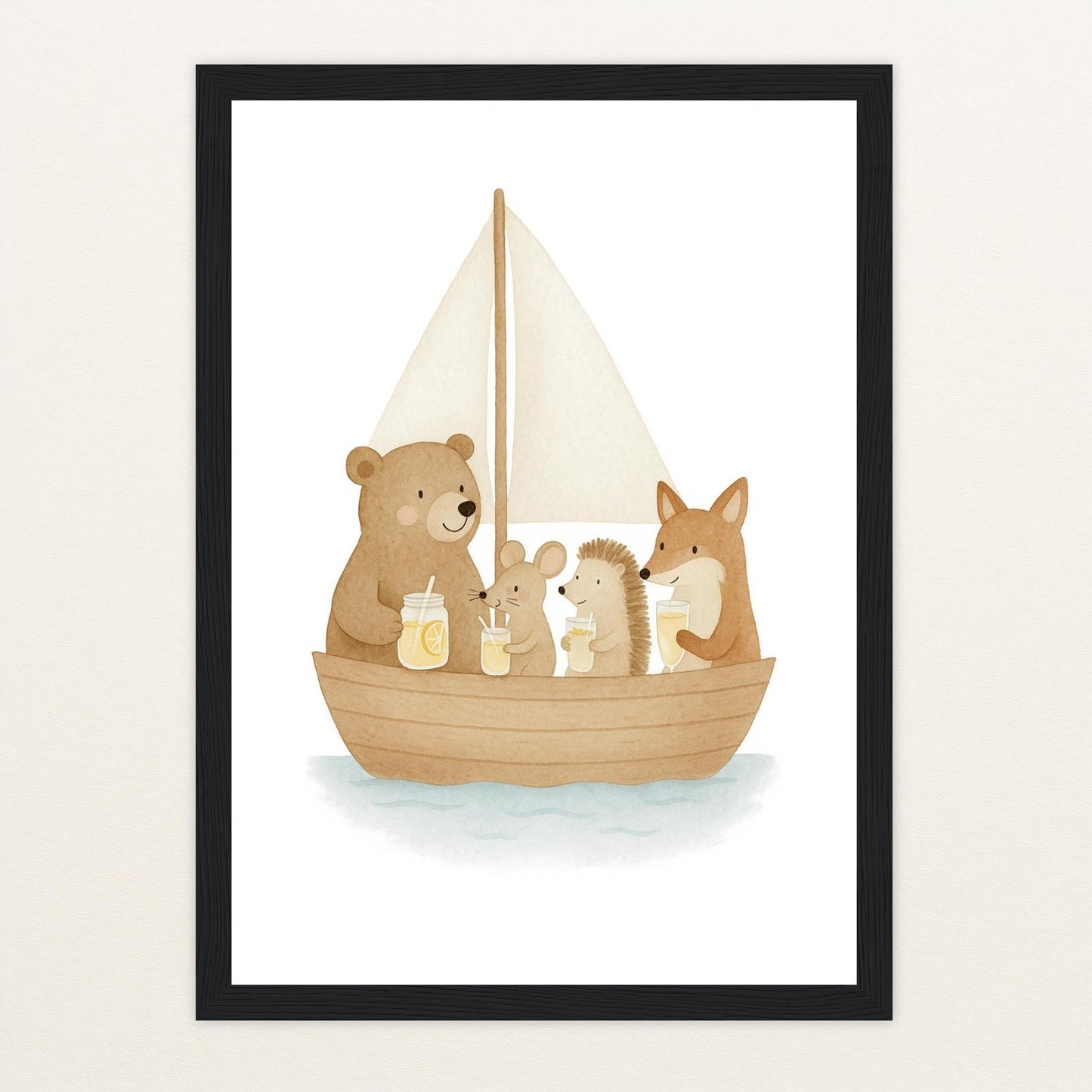 Tierfreunde - Motiv: "Segelschiff" Poster mit Holzrahmen von tinylearner