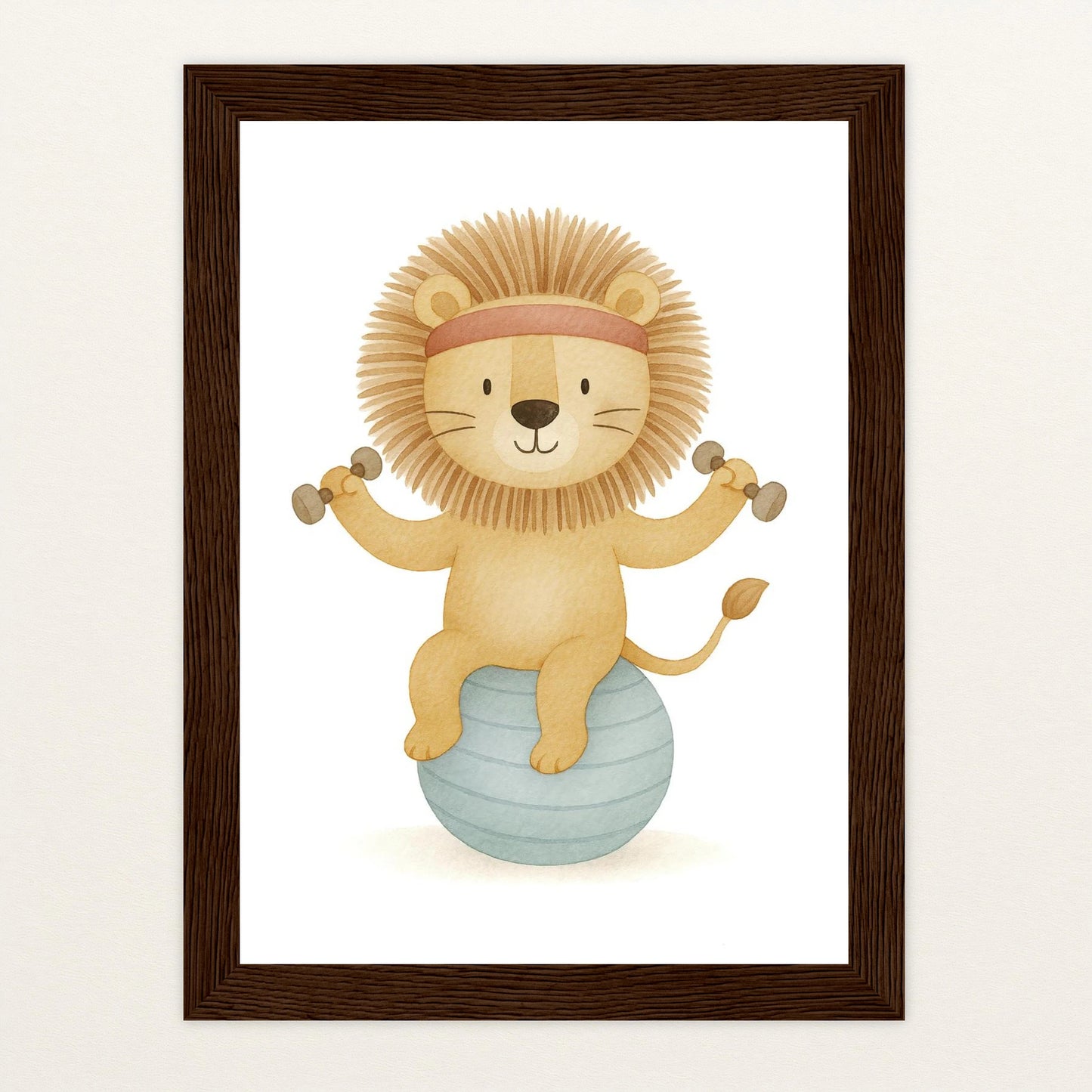 Leo der Löwe - Motiv: "Workout" Poster mit Holzrahmen von tinylearner