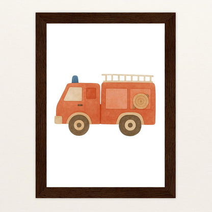 Feuerwehrauto Poster mit Holzrahmen von tinylearner