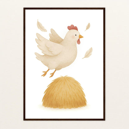 Hanni das Huhn - Motiv: "Heu" Poster mit Holzrahmen von tinylearner
