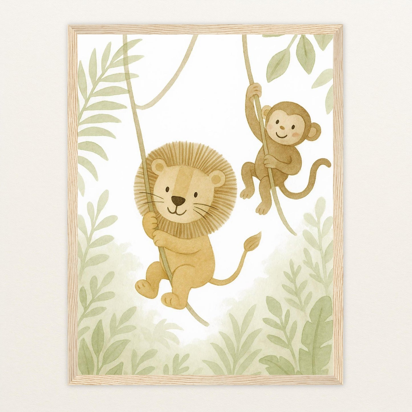 Tierfreunde - Motiv: "Lianen" Poster mit Holzrahmen von tinylearner