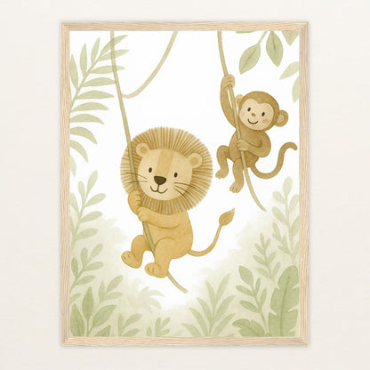 Tierfreunde - Motiv: "Lianen" Poster mit Holzrahmen von tinylearner