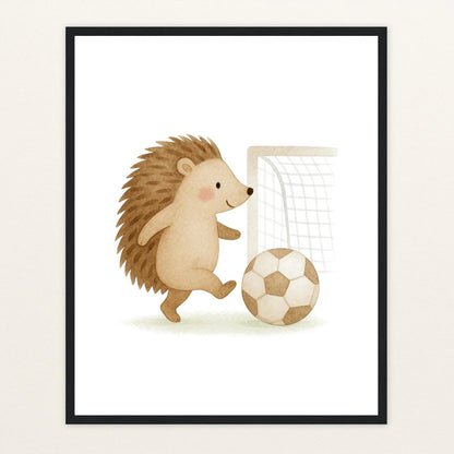 Iggi der Igel - Motiv: "Fußball" Poster mit Holzrahmen von tinylearner