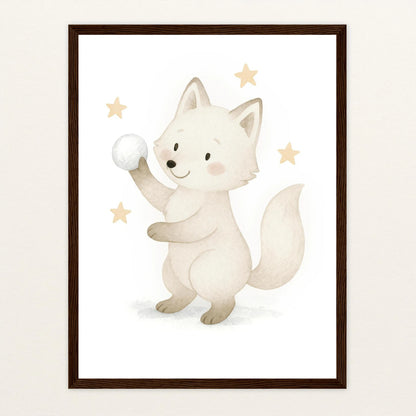 Pino der Polarfuchs - Motiv: "Schneeball" Poster mit Holzrahmen von tinylearner