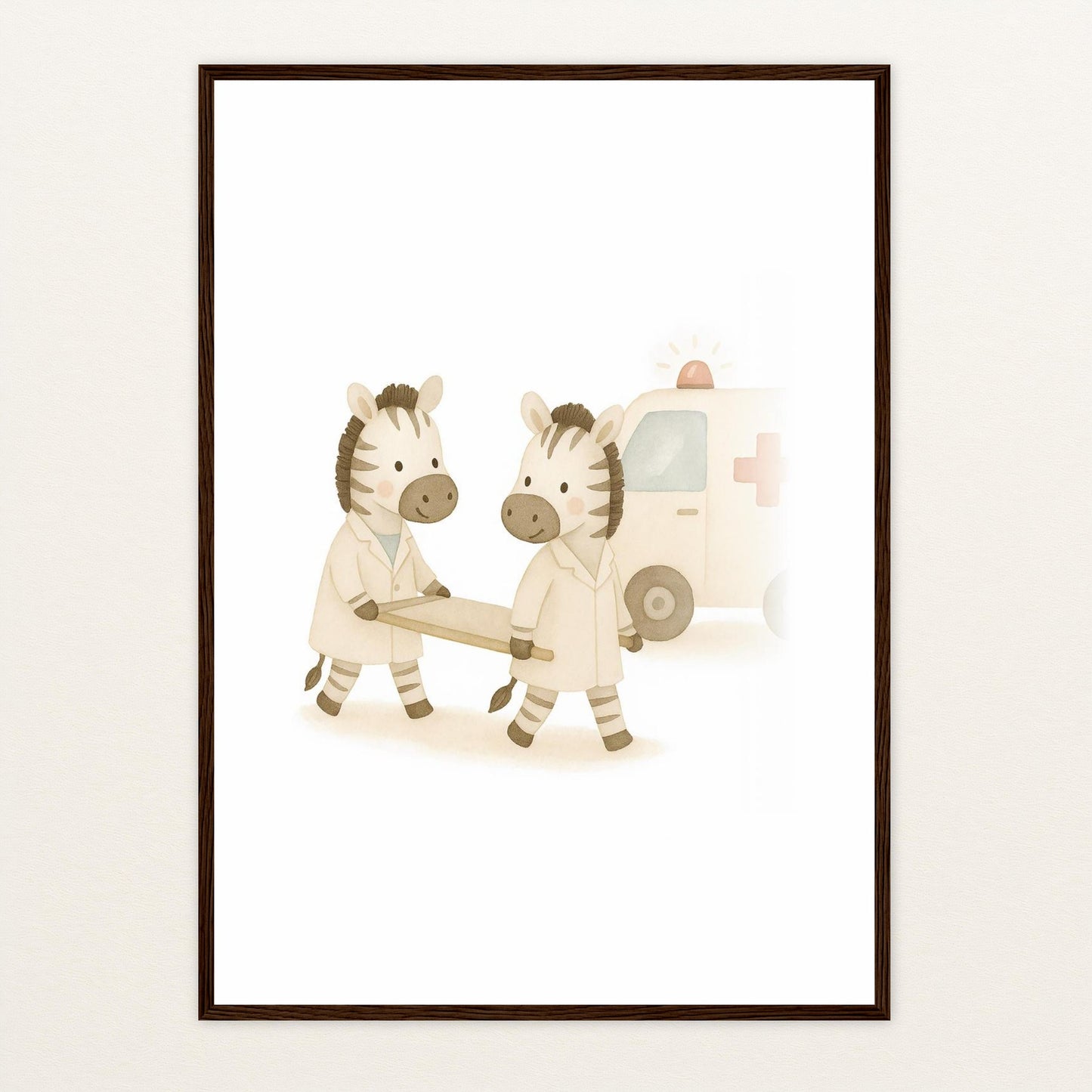 Zinni das Zebra - Motiv: "Krankenwagen" Poster mit Holzrahmen von tinylearner