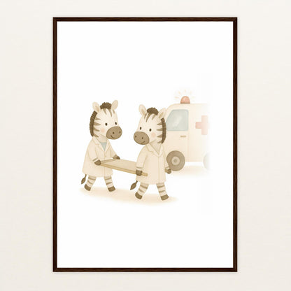 Zinni das Zebra - Motiv: "Krankenwagen" Poster mit Holzrahmen von tinylearner