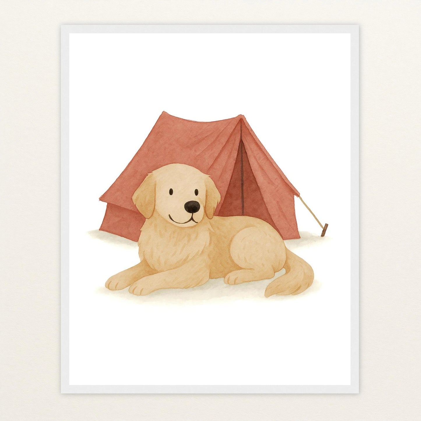 Hugo der Hund - Motiv: "Zelt" Poster mit Holzrahmen von tinylearner