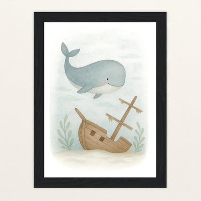 Willi der Wal - Motiv: "Schiffswrack" Poster mit Holzrahmen von tinylearner