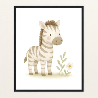 Zinni das Zebra Poster mit Holzrahmen von tinylearner