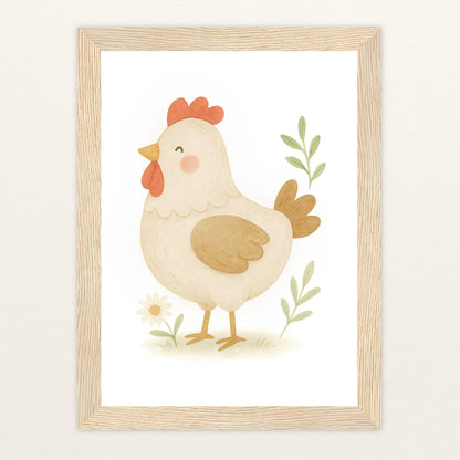 Hanni das Huhn Poster mit Holzrahmen von tinylearner